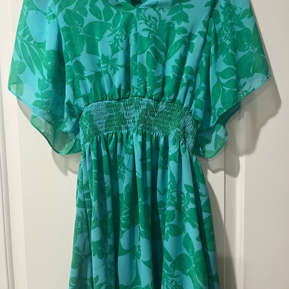 Jessica Howard 10p petite Green Floral V-Neck Short Sleeve Dress - Picture 3 of 3